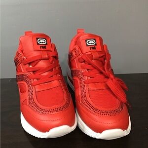 Echo Red bedazzled wedge tennis shoe size 10 women’s never worn.